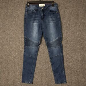 L & B Scoop Jeans Boys 4 Blue Whiskered Med Wash Moto Skinny Stretch